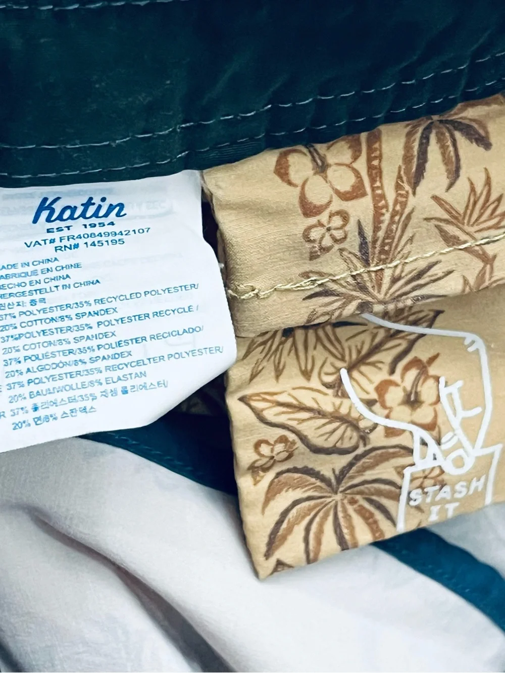 Katin Board Shorts Mens 34x9 Tan Tropical Floral Drawstring Hybrid Swim Trunks